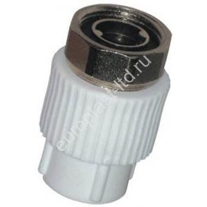 Муфта с накидной гайкой  PPRC d25х1" (мет.штуцер) ВР белая TEBO - Изображение 1